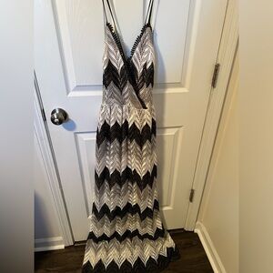 Dress the Population Lucia Maxi Dress Black White Gray Size XL